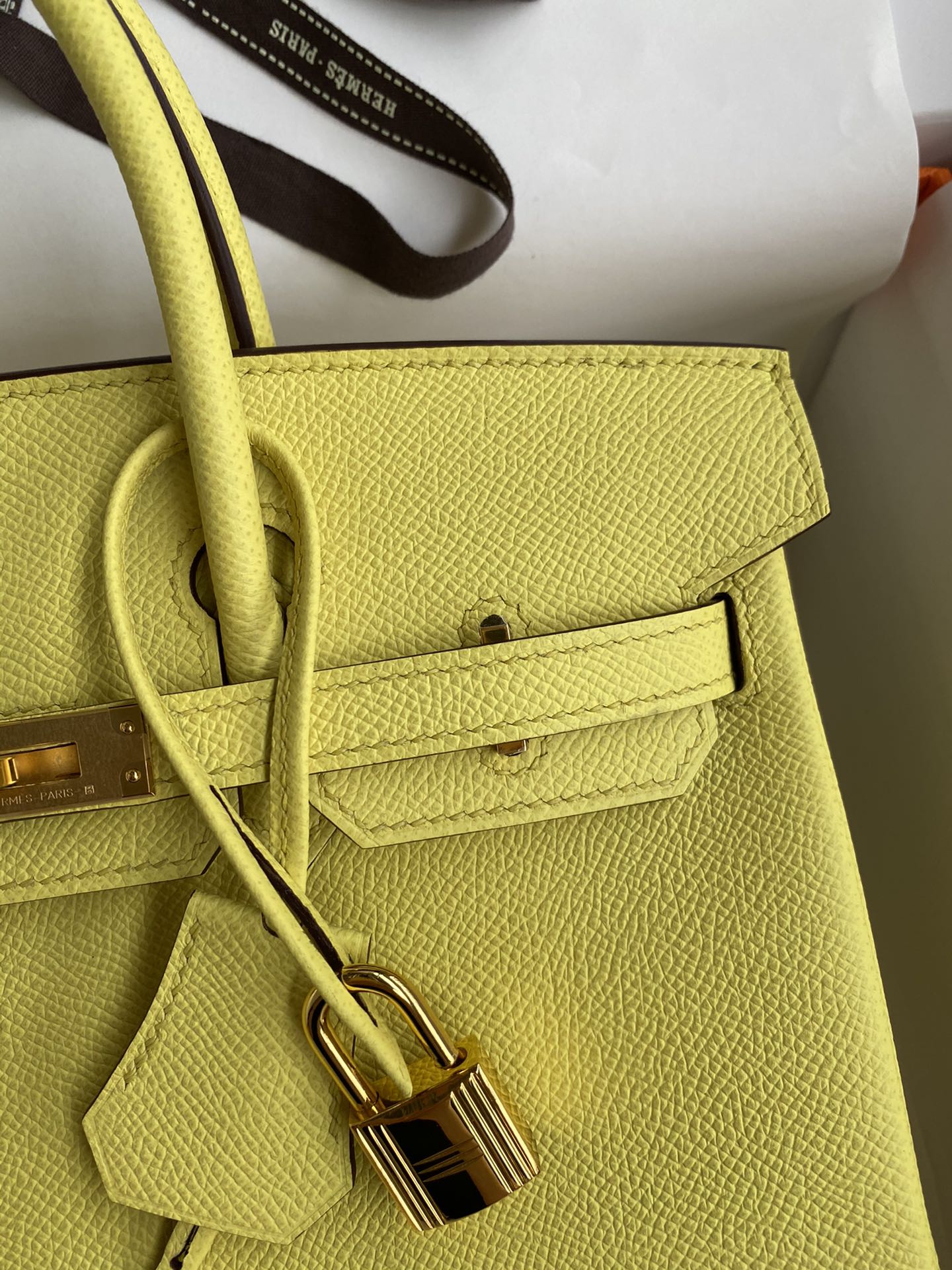 Hermes Birkin 25CM Epsom Leather Handbag Lemon Yellow 